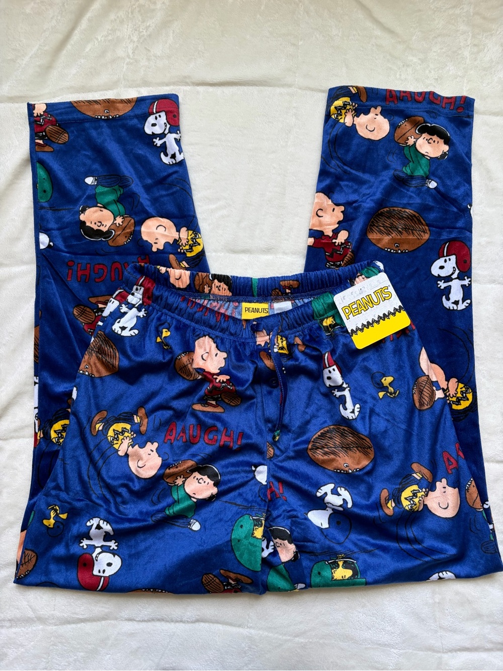 Peanuts Mens Medium Blue Football Character Pajama Pants